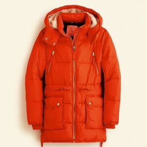 J. Crew Vibrant Orange Hooded Puffer Coat